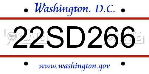 22SD266 District Of Columbia License Plate