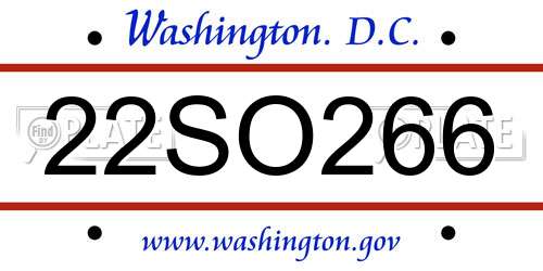 22SO266 District Of Columbia License Plate