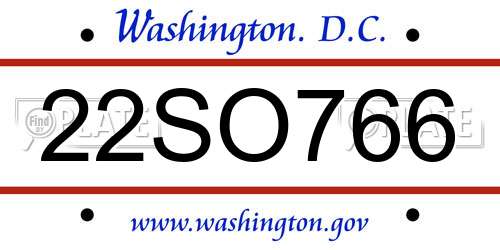 22SO766 District Of Columbia License Plate