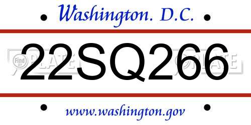 22SQ266 District Of Columbia License Plate