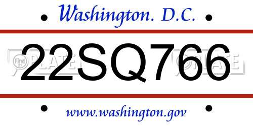22SQ766 District Of Columbia License Plate