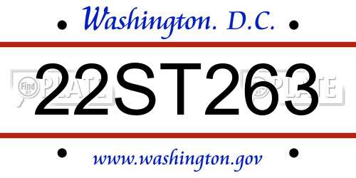 22ST263 District Of Columbia License Plate