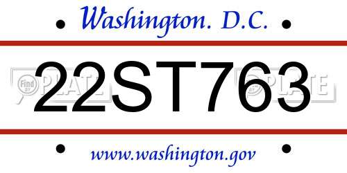 22ST763 District Of Columbia License Plate