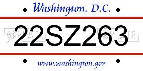 22SZ263 District Of Columbia License Plate