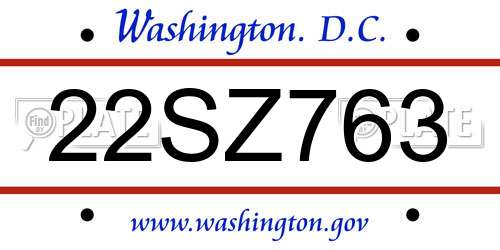 22SZ763 District Of Columbia License Plate