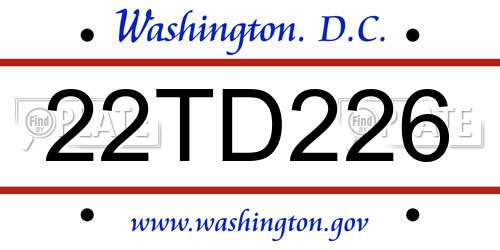 22TD226 District Of Columbia License Plate