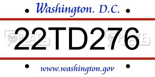 22TD276 District Of Columbia License Plate