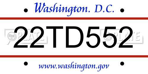 22TD552 District Of Columbia License Plate