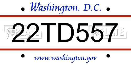 22TD557 District Of Columbia License Plate