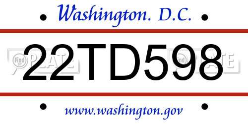 22TD598 District Of Columbia License Plate