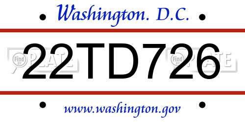 22TD726 District Of Columbia License Plate