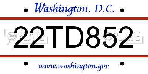 22TD852 District Of Columbia License Plate