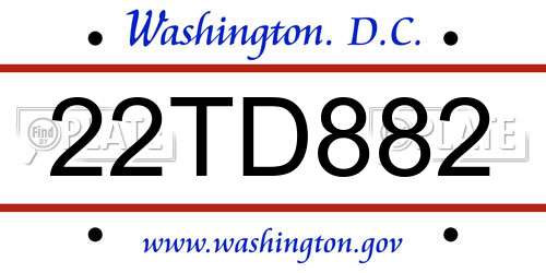22TD882 District Of Columbia License Plate