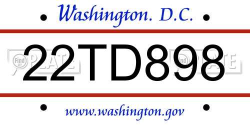 22TD898 District Of Columbia License Plate