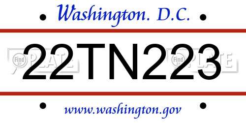 22TN223 District Of Columbia License Plate