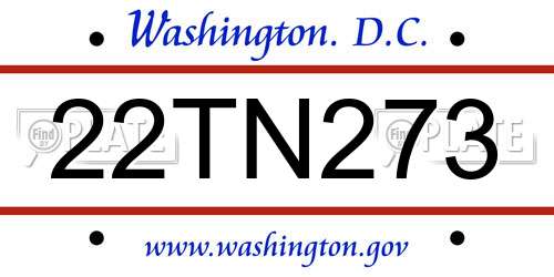 22TN273 District Of Columbia License Plate