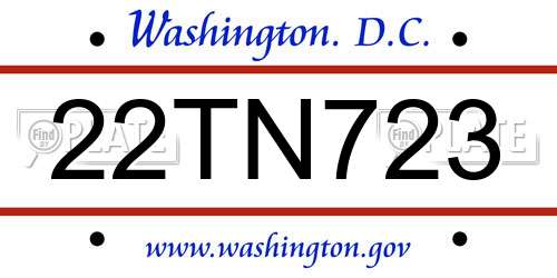 22TN723 District Of Columbia License Plate