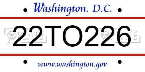 22TO226 District Of Columbia License Plate