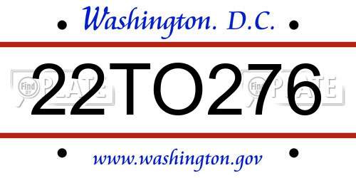 22TO276 District Of Columbia License Plate
