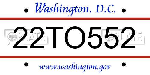 22TO552 District Of Columbia License Plate