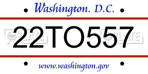 22TO557 District Of Columbia License Plate