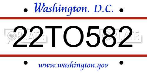 22TO582 District Of Columbia License Plate