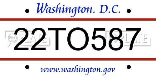 22TO587 District Of Columbia License Plate