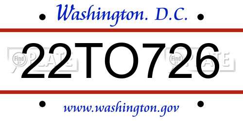 22TO726 District Of Columbia License Plate