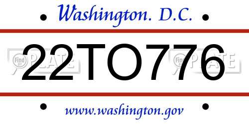 22TO776 District Of Columbia License Plate