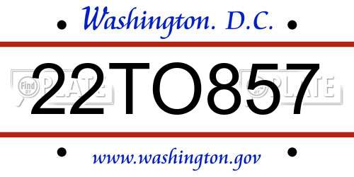 22TO857 District Of Columbia License Plate
