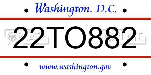 22TO882 District Of Columbia License Plate