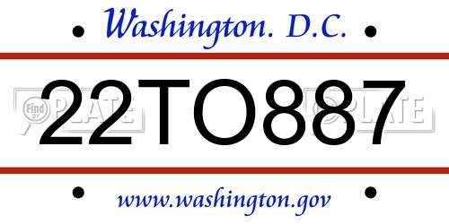 22TO887 District Of Columbia License Plate