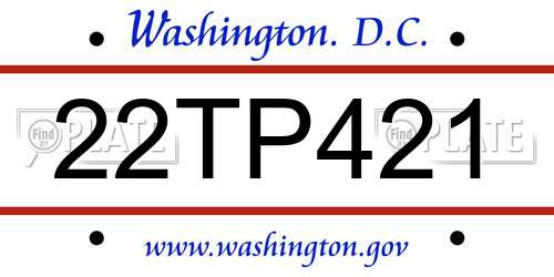 22TP421 District Of Columbia License Plate