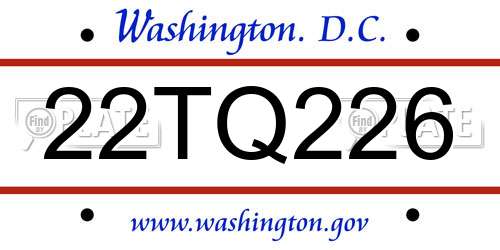 22TQ226 District Of Columbia License Plate