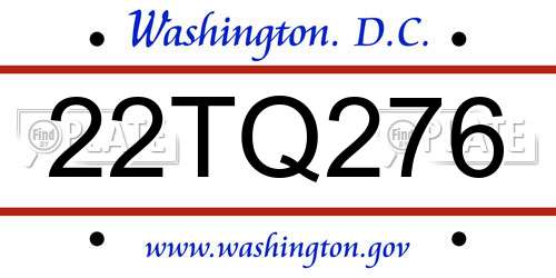 22TQ276 District Of Columbia License Plate