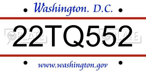 22TQ552 District Of Columbia License Plate