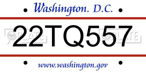 22TQ557 District Of Columbia License Plate