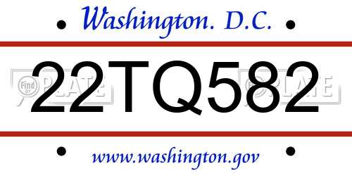 22TQ582 District Of Columbia License Plate