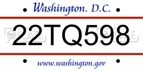 22TQ598 District Of Columbia License Plate