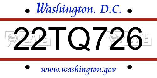22TQ726 District Of Columbia License Plate
