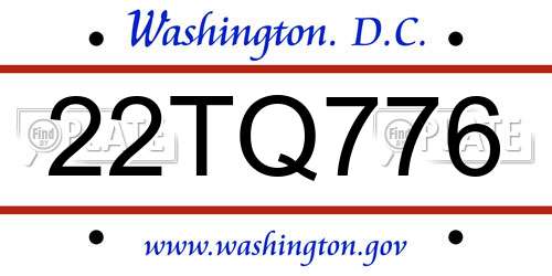 22TQ776 District Of Columbia License Plate