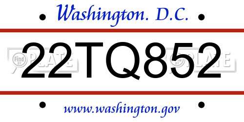 22TQ852 District Of Columbia License Plate