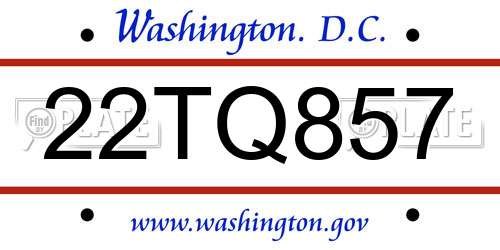 22TQ857 District Of Columbia License Plate