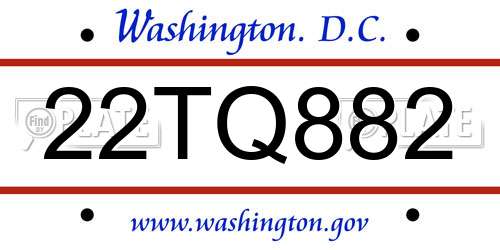 22TQ882 District Of Columbia License Plate
