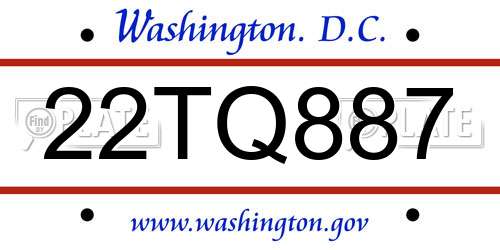 22TQ887 District Of Columbia License Plate