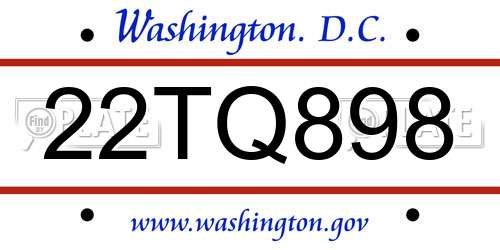 22TQ898 District Of Columbia License Plate