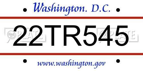 22TR545 District Of Columbia License Plate