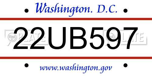 22UB597 District Of Columbia License Plate