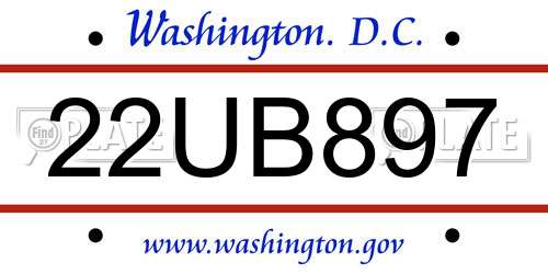 22UB897 District Of Columbia License Plate