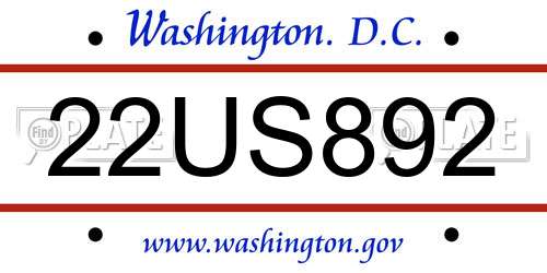 22US892 District Of Columbia License Plate